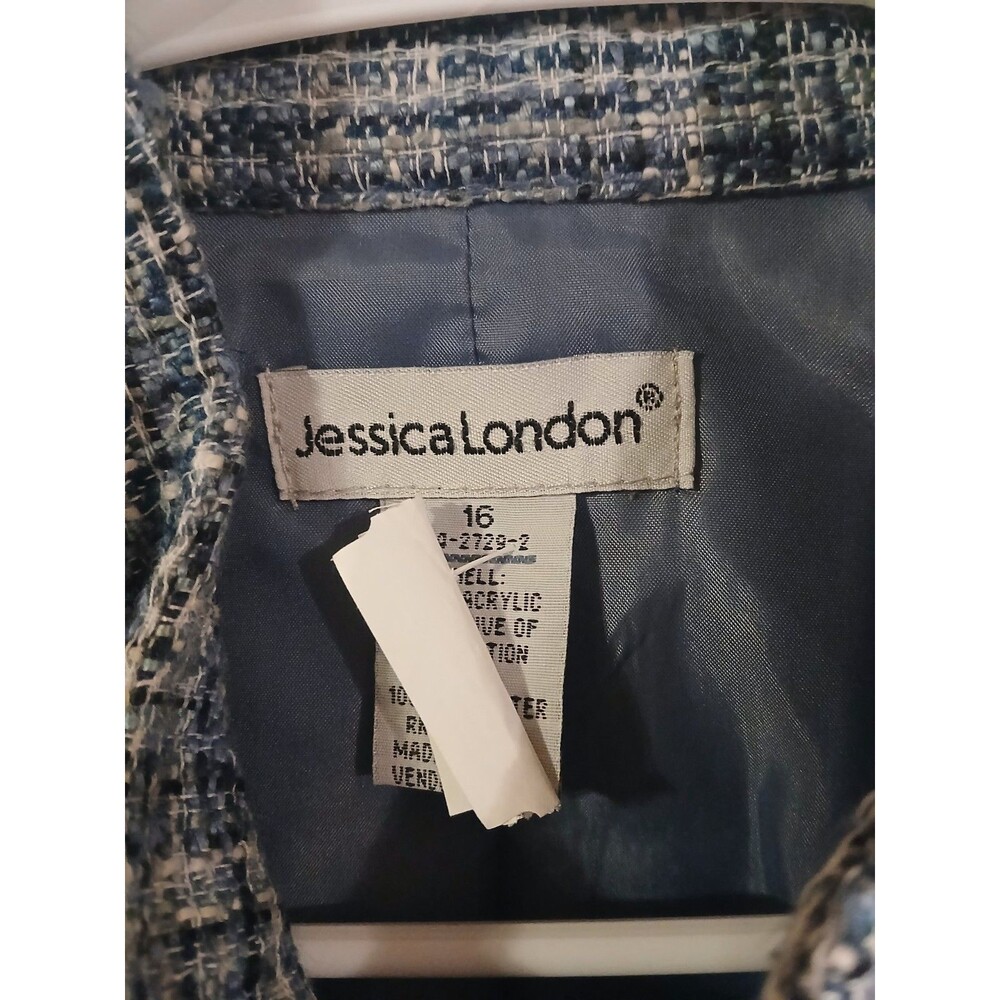 Jessica London Tweed Jacket 3/4 Sleeves Pearls Size 16 Classic Preppy Academia - Picture 3 of 6